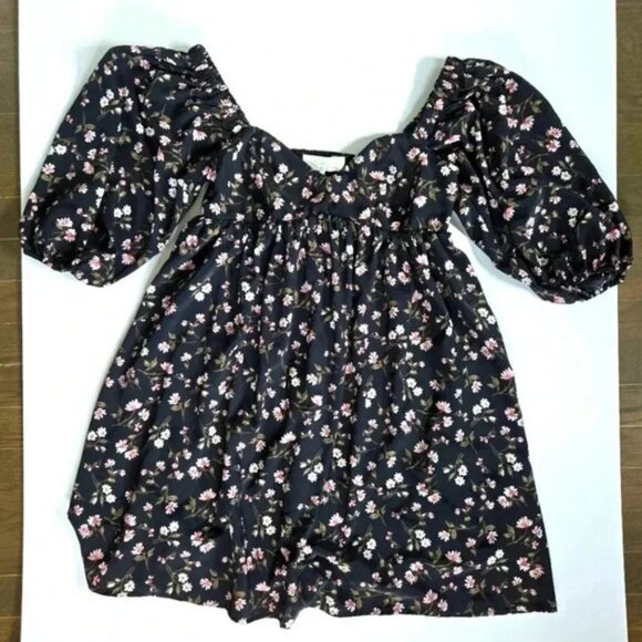 WAYF black and floral baby doll dress puff sleeve sz XS/S - Picture 2 of 14